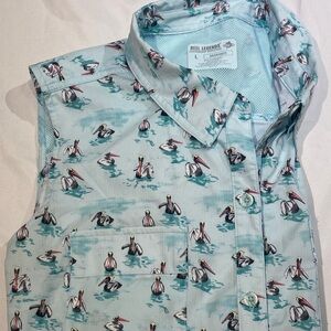 Reel Legends Aqua Pelican Print Sleeveless Shirt